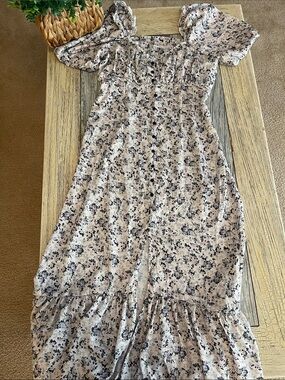SHEIN Pink Floral Puff-Sleeve Maxi Dress